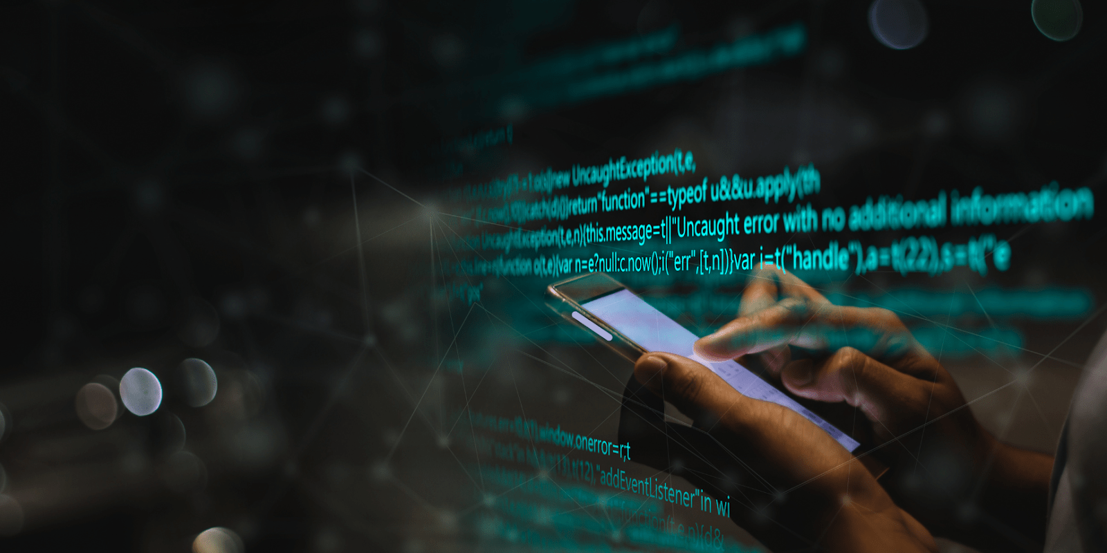 Cybersecurity facts and statistics|Person touching lock button hologram|Woman coding on computer
